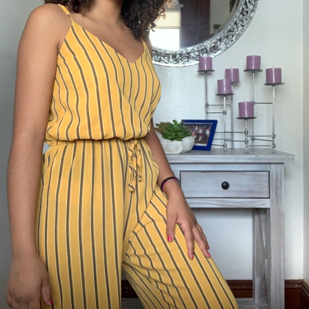 yellow striped jumpsuit